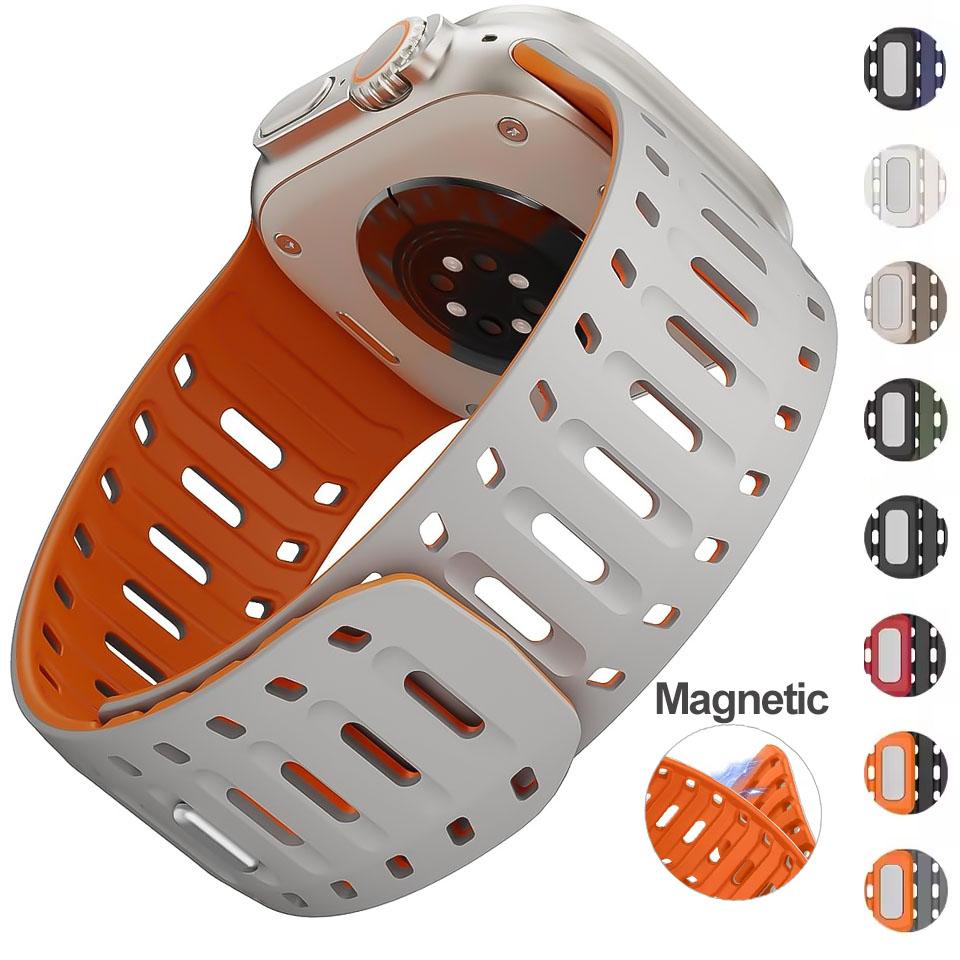 Magnetic Strap For Apple Watch Ultra 2 49mm 44mm 45mm 46mm 42mm Belt Silicone Bracelet iWatch Series 11 10 8 7 6 5 9 Se 40mm Bands