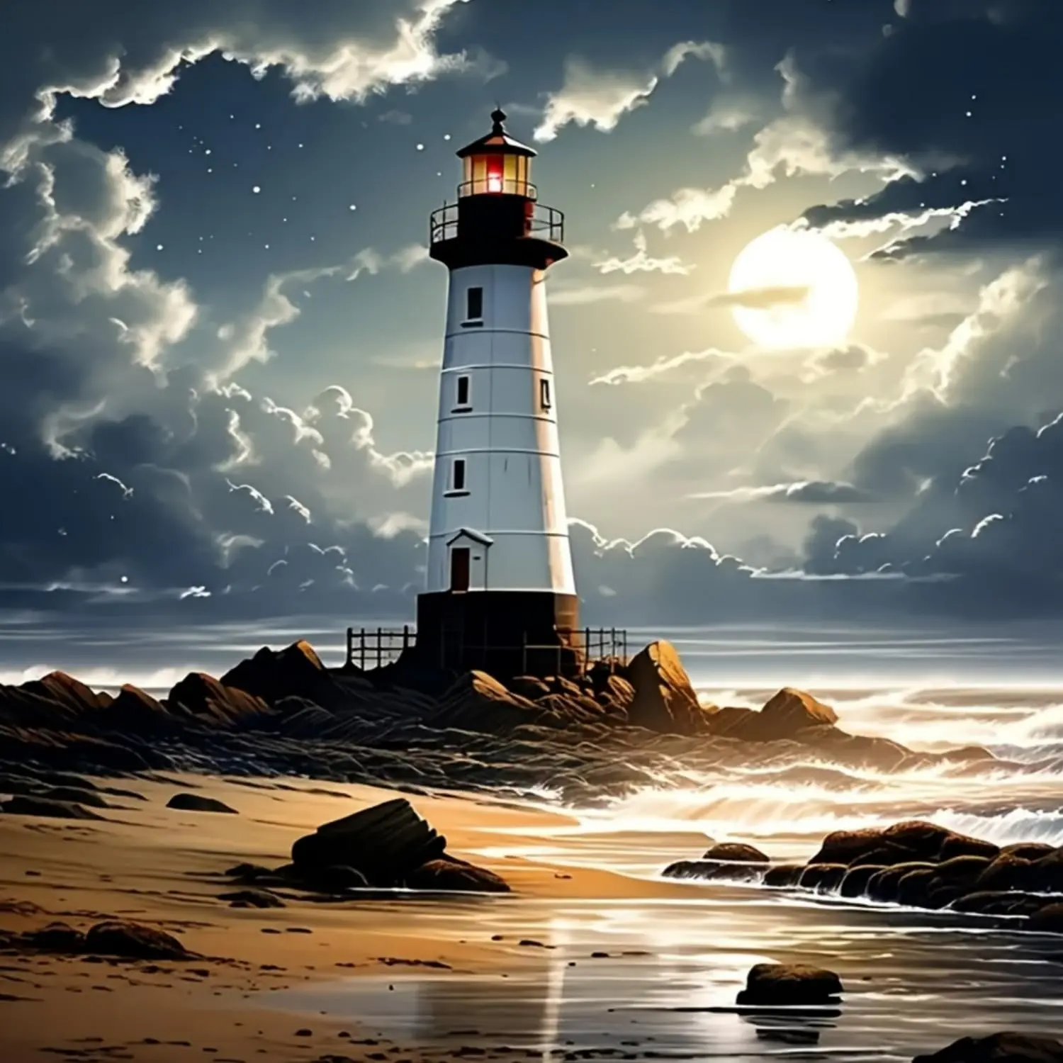 5D DIY Diamond Painting Kits for Adults Beginners, Full Drill Moonlight Lighthouse Ocean Coast Waves Gem Art Sets, Rocky Beach Seacoast Night Sky Landscape Rhinestone Canvas Craft Kits, Scenic Home Living Room Wall Decor Artworks Gifts