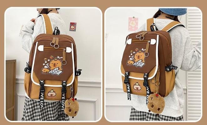 Capybara Backpacks Schoolbag for Teenage Waterproof Girls Boys Backpack Female Travel Bag Bookbag Mochila with Plush Keychain