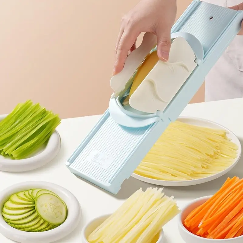 1 Pack 5 in 1 Vegetable Slicer with 4 Stainless Steel Blades, Safe Manual Multifunctional Potato Shredder Cutter, Durable Kitchen Tool for Potato Carrot Cucumber