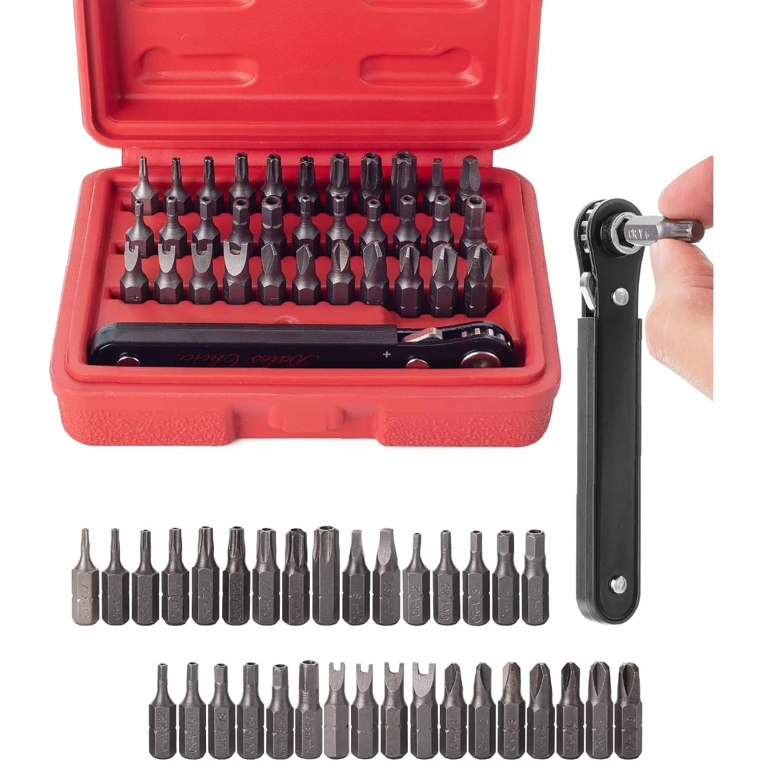 Tamper Proof Torx Bit Set, 13 count Set, T4-T40, Torx  Bit Set, Tamper-Proof  with Mini Ratchet Wrench, 1/4-Inch Drive, 34-
