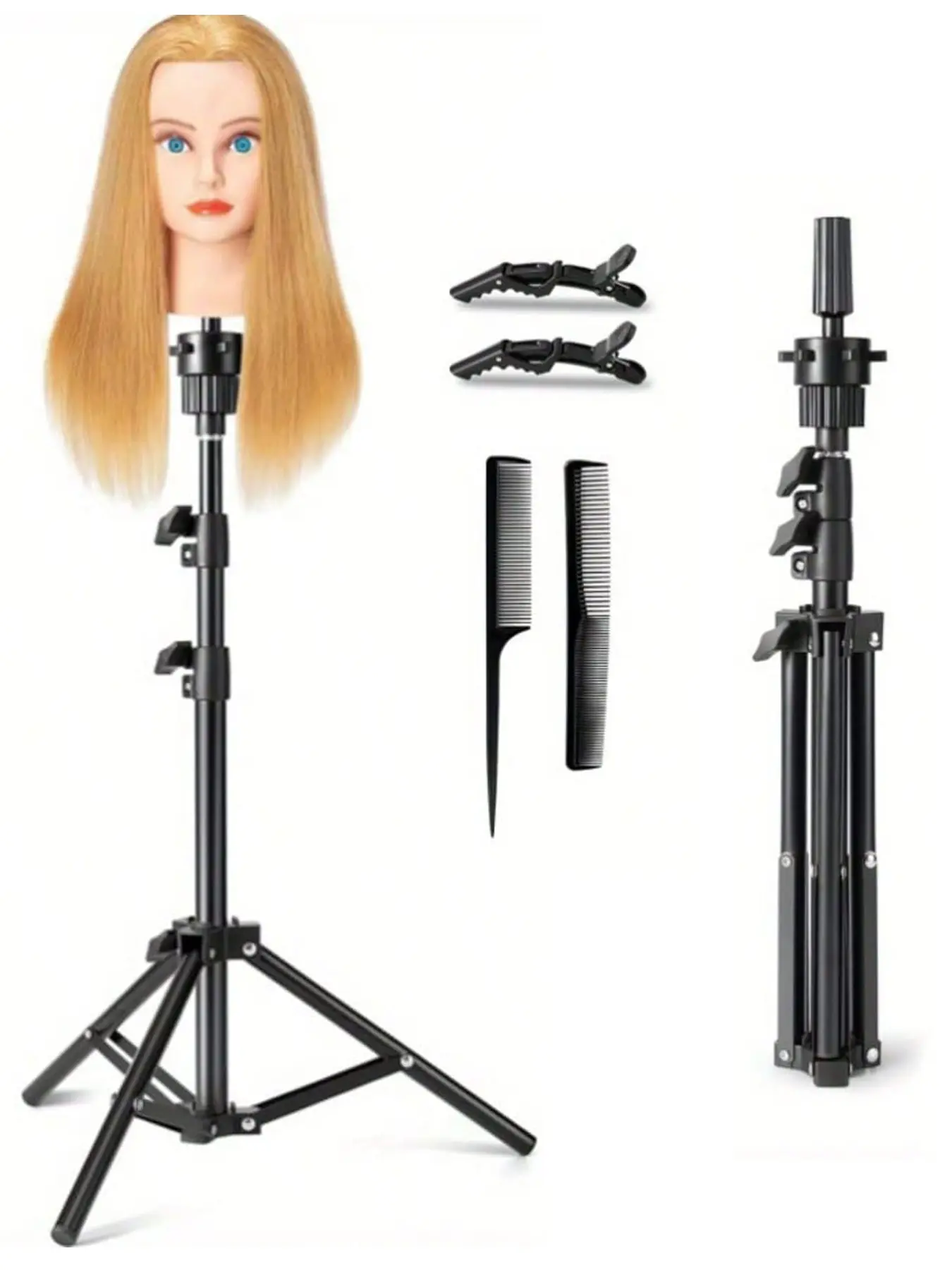 Adjustable Wig Stand Tripod with Mannequin Head Holder, Hairdressing Practice Stand, Reinforced Cosmetology Training Tripod, Styling Tools
