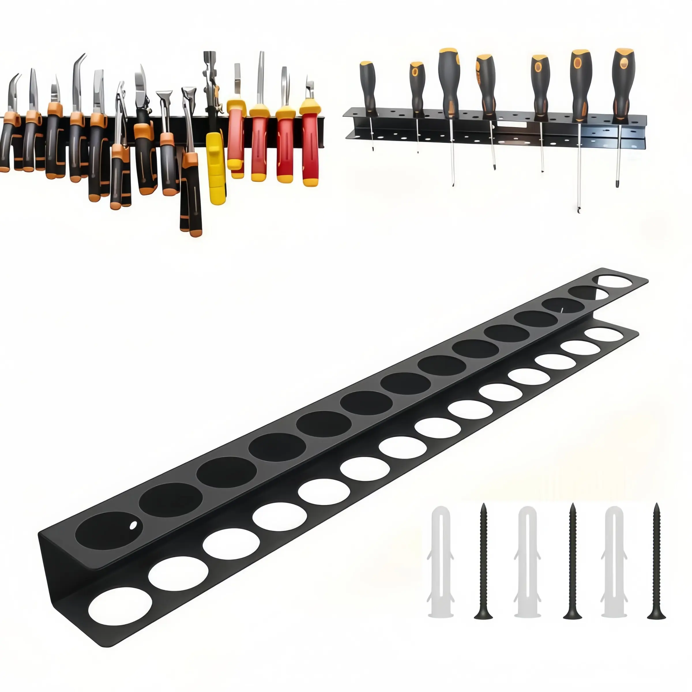 Metal Tool Organizer Rack, Wall Mounted Floating Storage, Fits Screwdrivers Hand Tools, Garage Workshop Essentials, Space Saving Design, Construction Tool Organizer