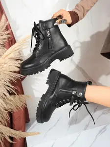 Punk Style Motorcycle Boots, Mid-Calf Boots, Round Toe PU Leather, Casual All-Season Shoes, Streetwear & Daily Commute