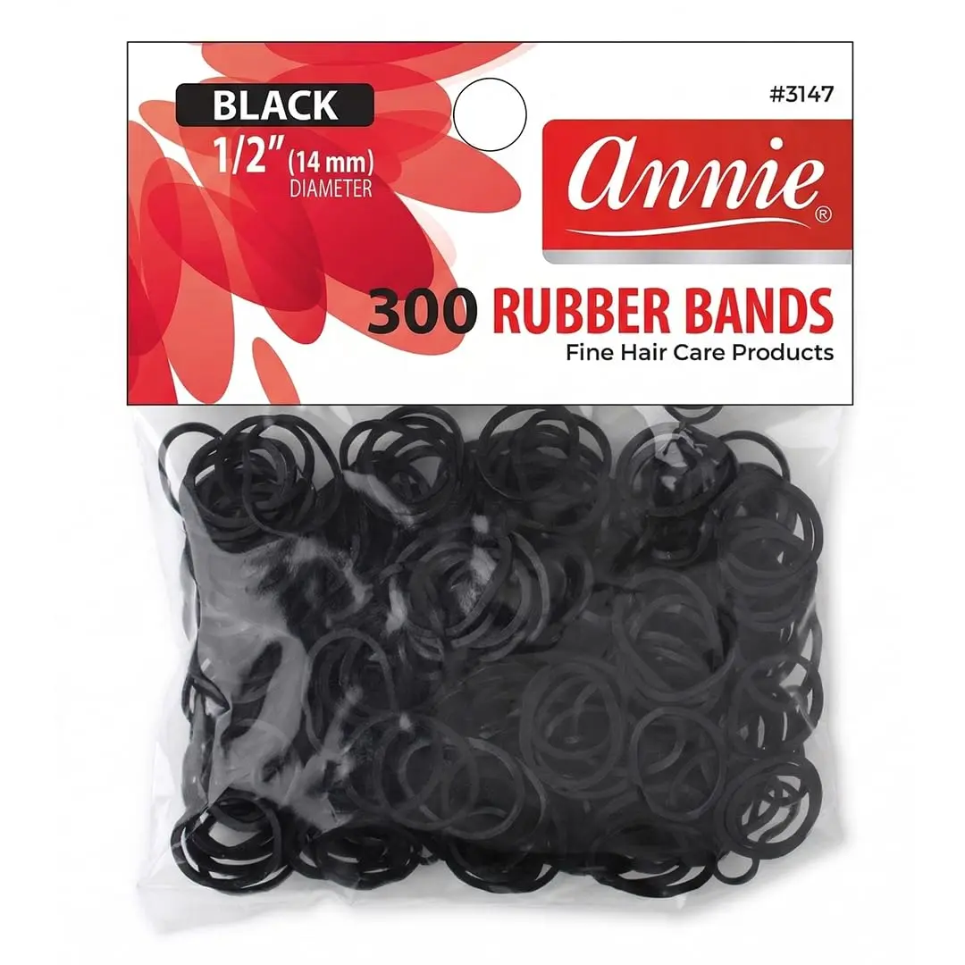 Rubber Bands 14mm, 300 Count Black Elastic Hair Ties for Braids, Ponytails & Styling, Soft Durable No-Snag Bands for  Hair Types, Salon Value Pack