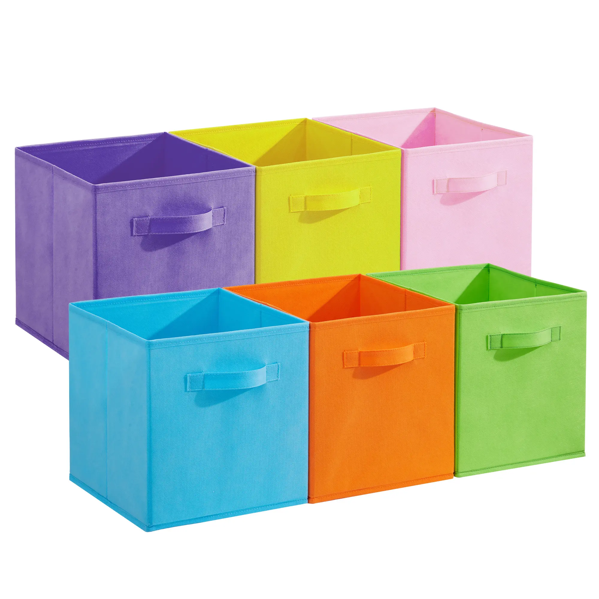 Collapsible Non-Woven Storage Bins - 12 Pack Organizer Boxes - Space-Saving, Collapsible, With Handles - Home, Closet, Toy Storage - Macaron 6 Colors, 26x26x28cm