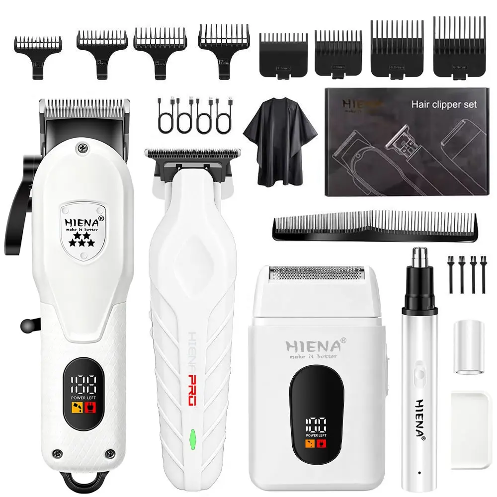 HIEAN Home Men's Shaver Kit, White ABS Body, USB Charging - LED Display, Electric Foil Shaver, Long-Lasting Battery, Suitable for Home Use, Perfect Holiday Gift, Men's Gift