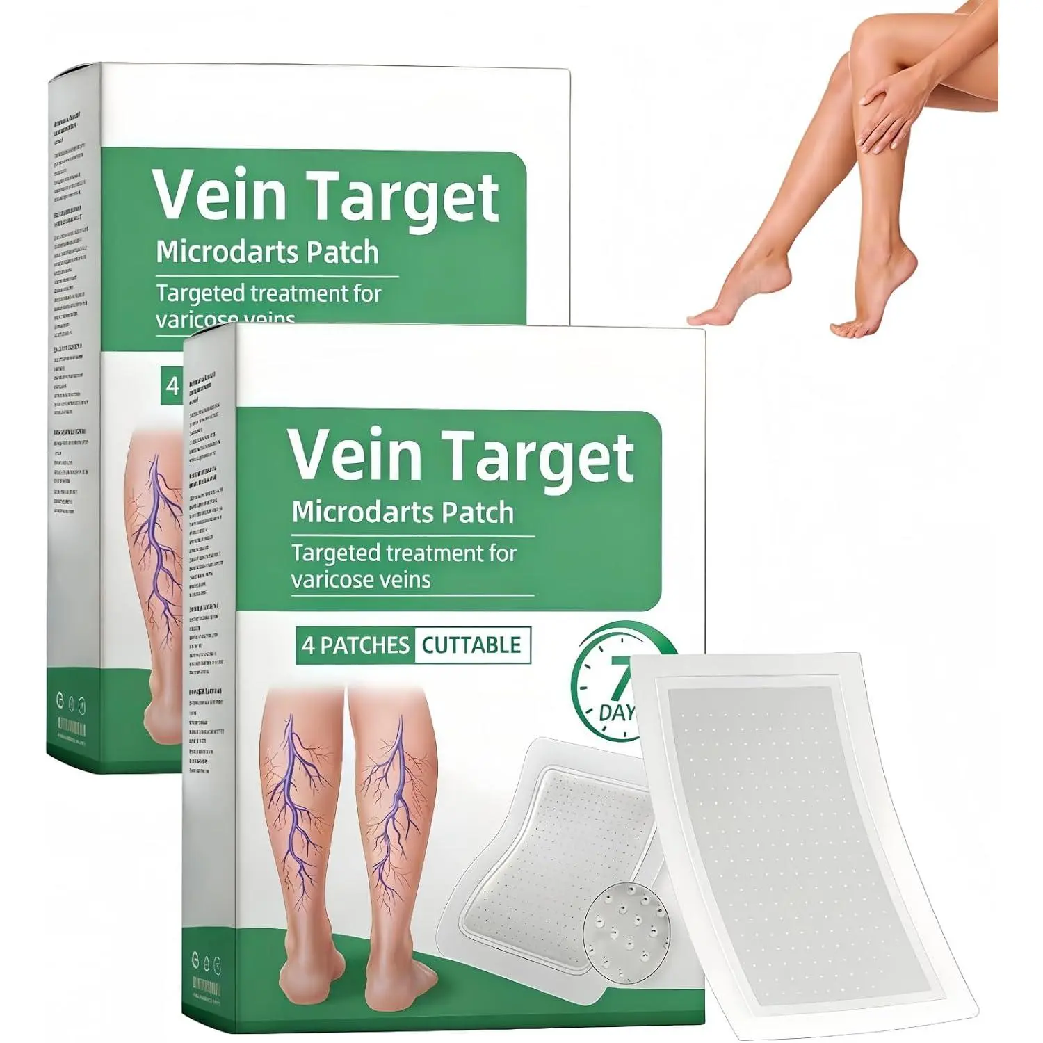 Vein Target Microdarts Patch,Professional Varicose Veins for Legs,Supports Healthy Circulation,Natural Varicose Vein Patches for Leg,Improves the Appearance,All Skin Types (Green, 2-Box)