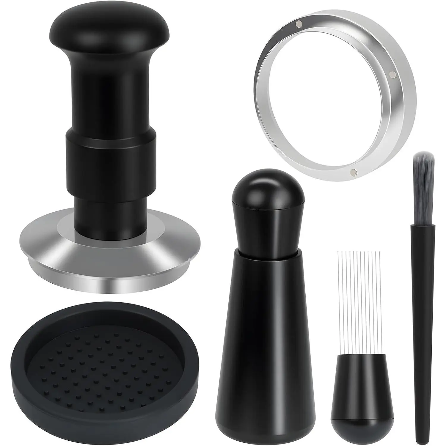 54mm Espresso Tamper Set, 5-IN-1 Espresso Accessories Kit with Coffee Tamper, WDT Tool, Dosing Funnel, Non-slip Mat and Cleaning Brush