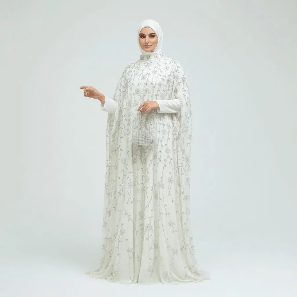 Rhinestone Abaya Set for Women, 2-Piece Floral Embellished Open Abaya with Cotton Inner Dress, Elegant Hijabi Fashion for Wedding & Eid, Abayas For Eid, Modest Fashion