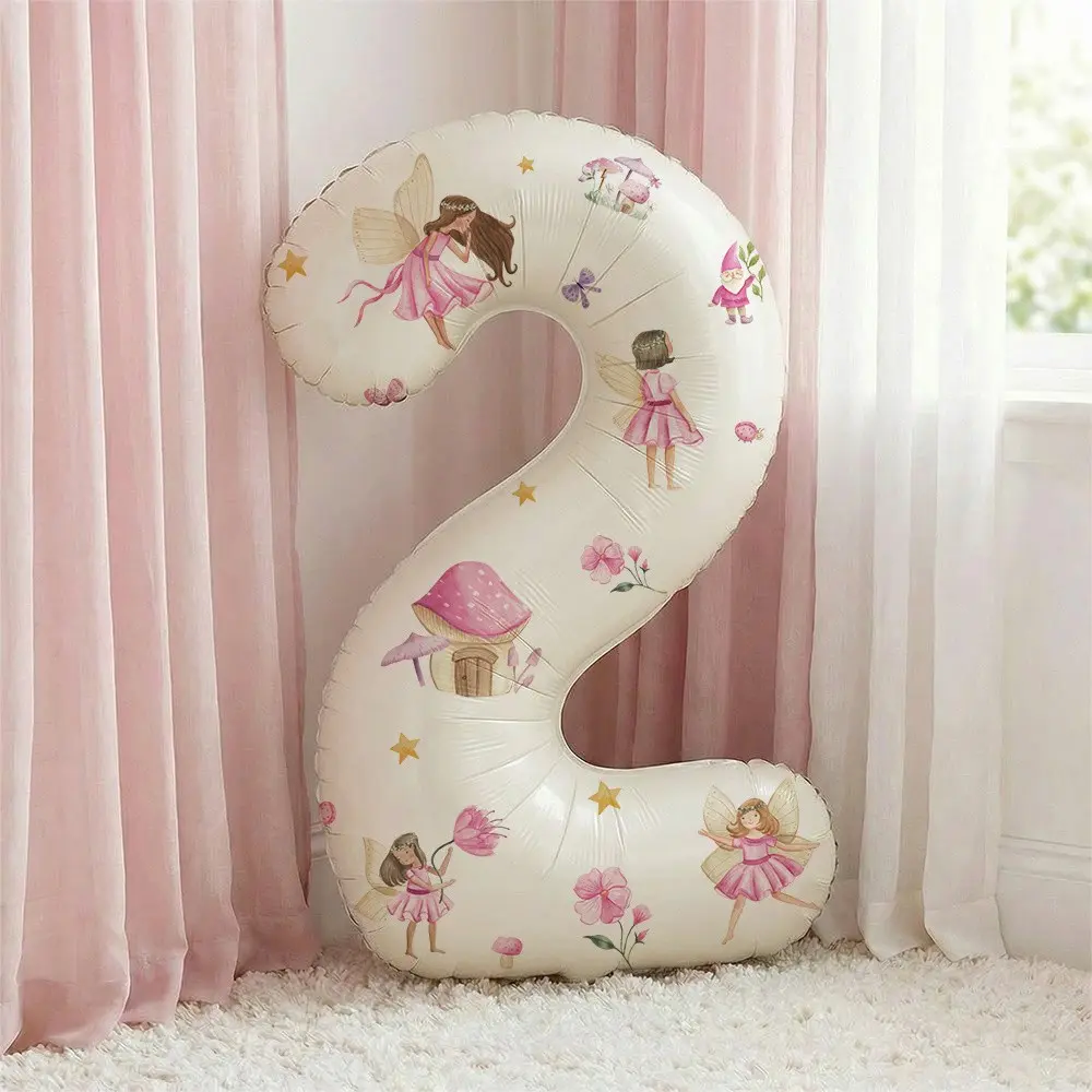 Fairy Balloon Set of 3 with Fairy Stickers, Cream Color 32-Inch Magical Balloons, Perfect for Fairy Theme Birthday Party Decorations, Summer Party Decor