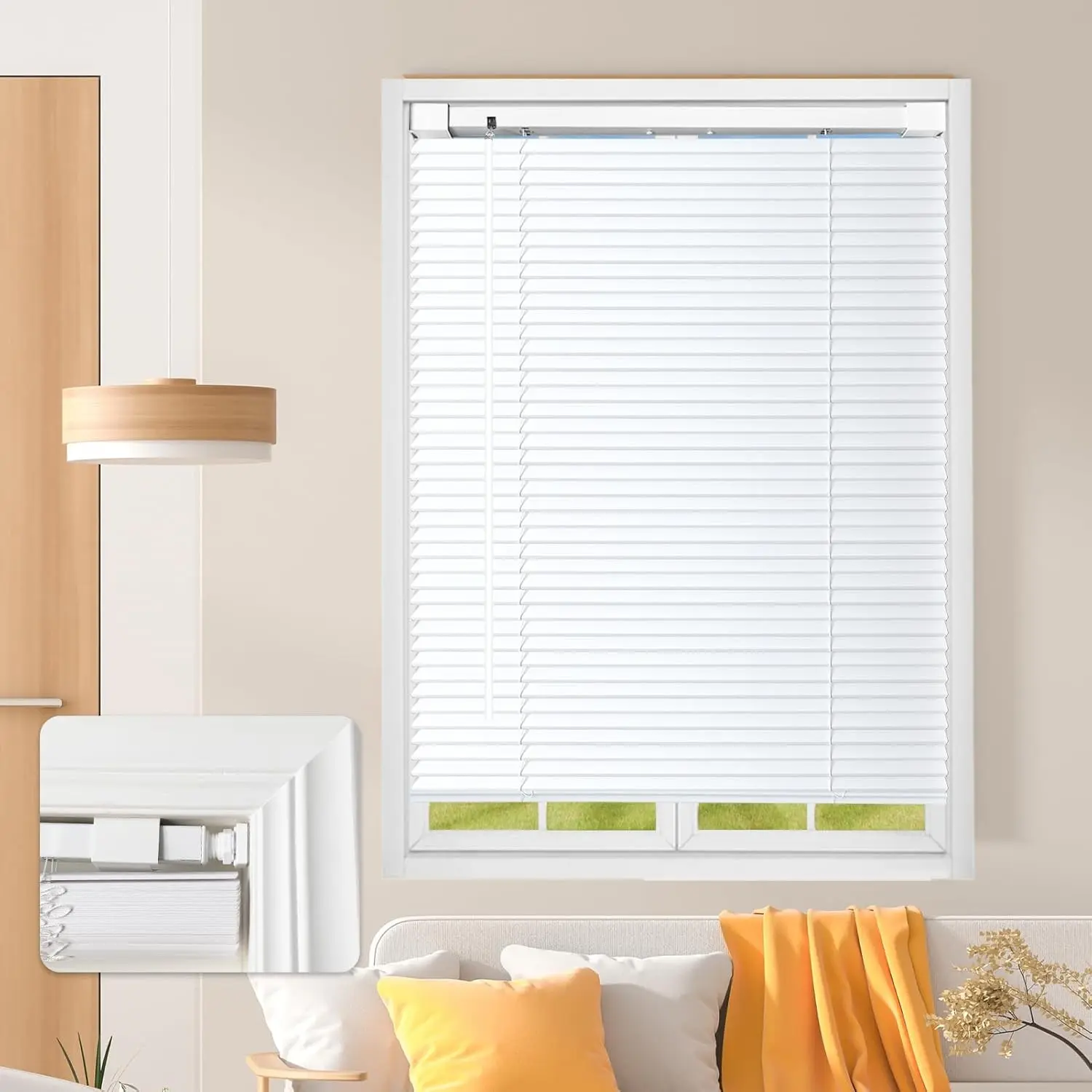No Tools No Drill Cordless Mini Blinds 1" L-Shaped Slats Light Filtering Shades Horizontal Vinyl Blinds for Indoor Windows White 22.5" W x 48" H