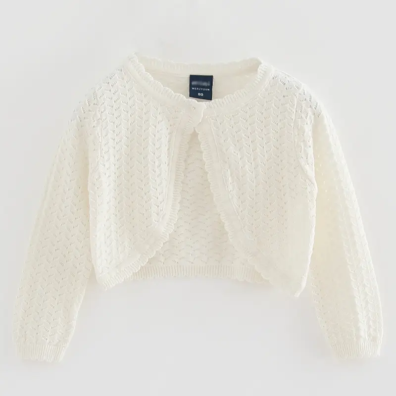 Girls' Boho Long Sleeve Crew Neck Knitted Cardigan - Button Front, Pearl Accents, Shawl-Style Outerwear, All Seasons Kids' Top
