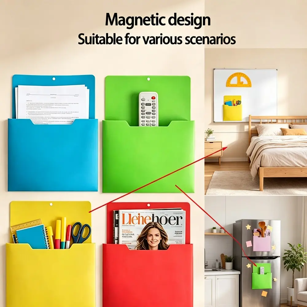 4-Pack A4 Magnetic Refrigerator File Folders, Deep Slot Design, Multi-Functional Storage for Refrigerator, Blackboard, Wall, Gift Idea