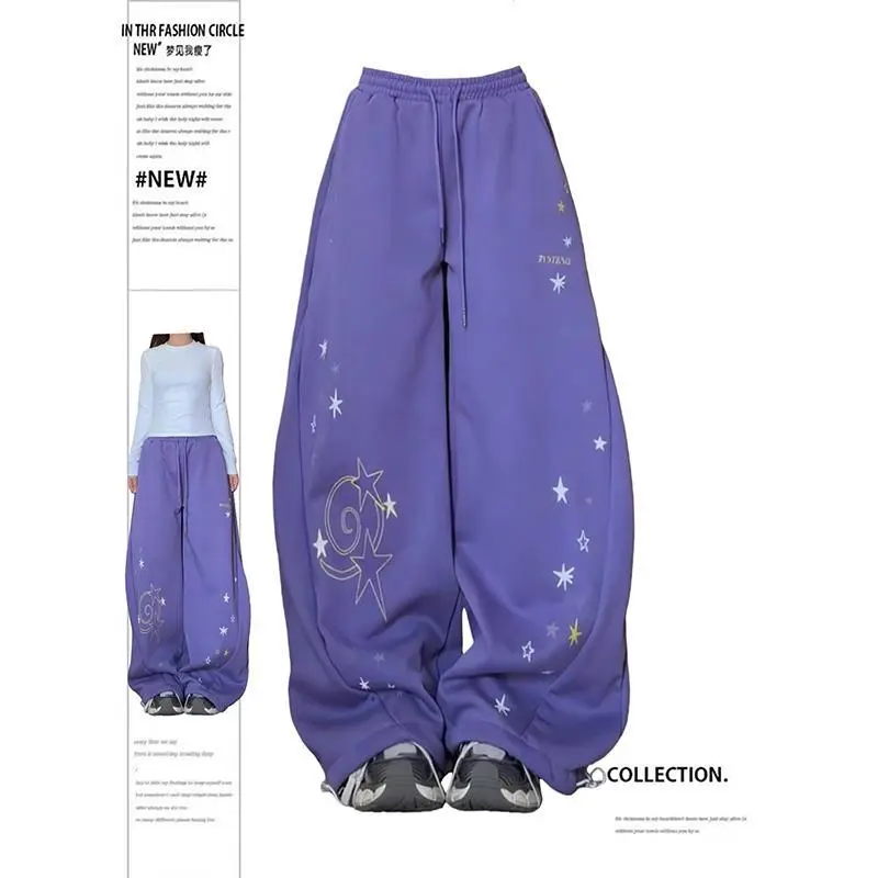 Women's Purple Star Pants Harajuku Baggy Sweatpants 2000s Y2k Vintage Streetwear Japanese 2000s Trousers Spring Clothes