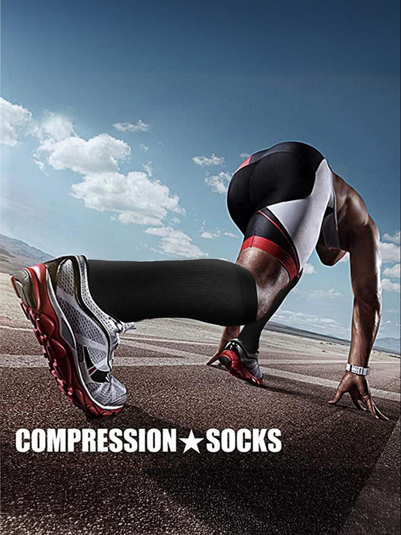 3 pairs of men's and women's compression socks with a compression rating of 15-20 mmHg in a knee-high design for running, performance and recovery, available in a range of colours to help improve circulation Sports Athletic Socks