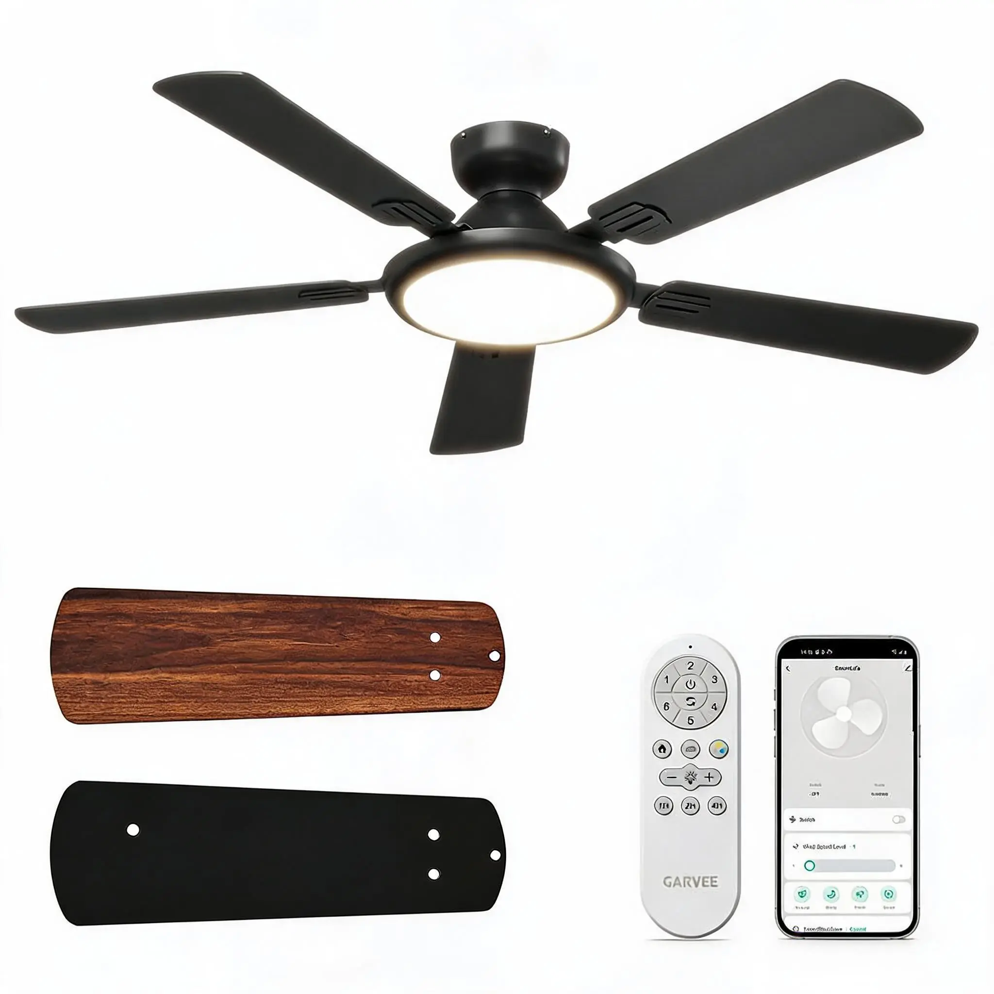 52" Smart Ceiling Fan with Dimmable LED Light – Quiet Reversible DC Motor, Alexa & WiFi App Control, Energy Efficient, White or Black