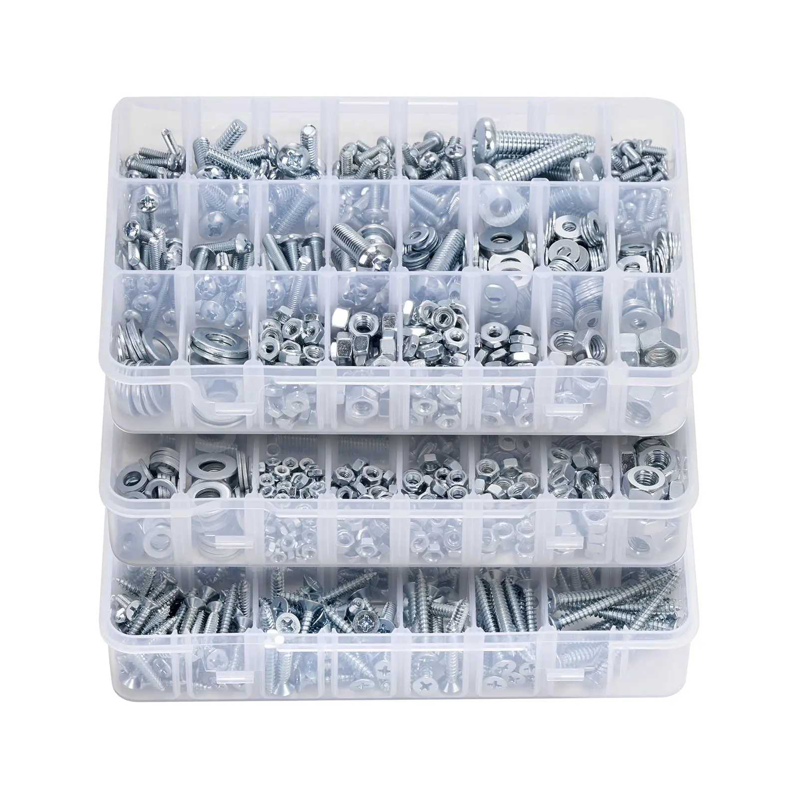 【DealsForYouDays】VEVOR 2250 Pcs Bolts and Nuts Assortment Kit, Metric + Imperial Machine Screws and Flat Washers, Alloy Steel M3/M4/M5/M6/M8 Multiple Size, for Equipment/Vehicle Assembly,Galvanized White