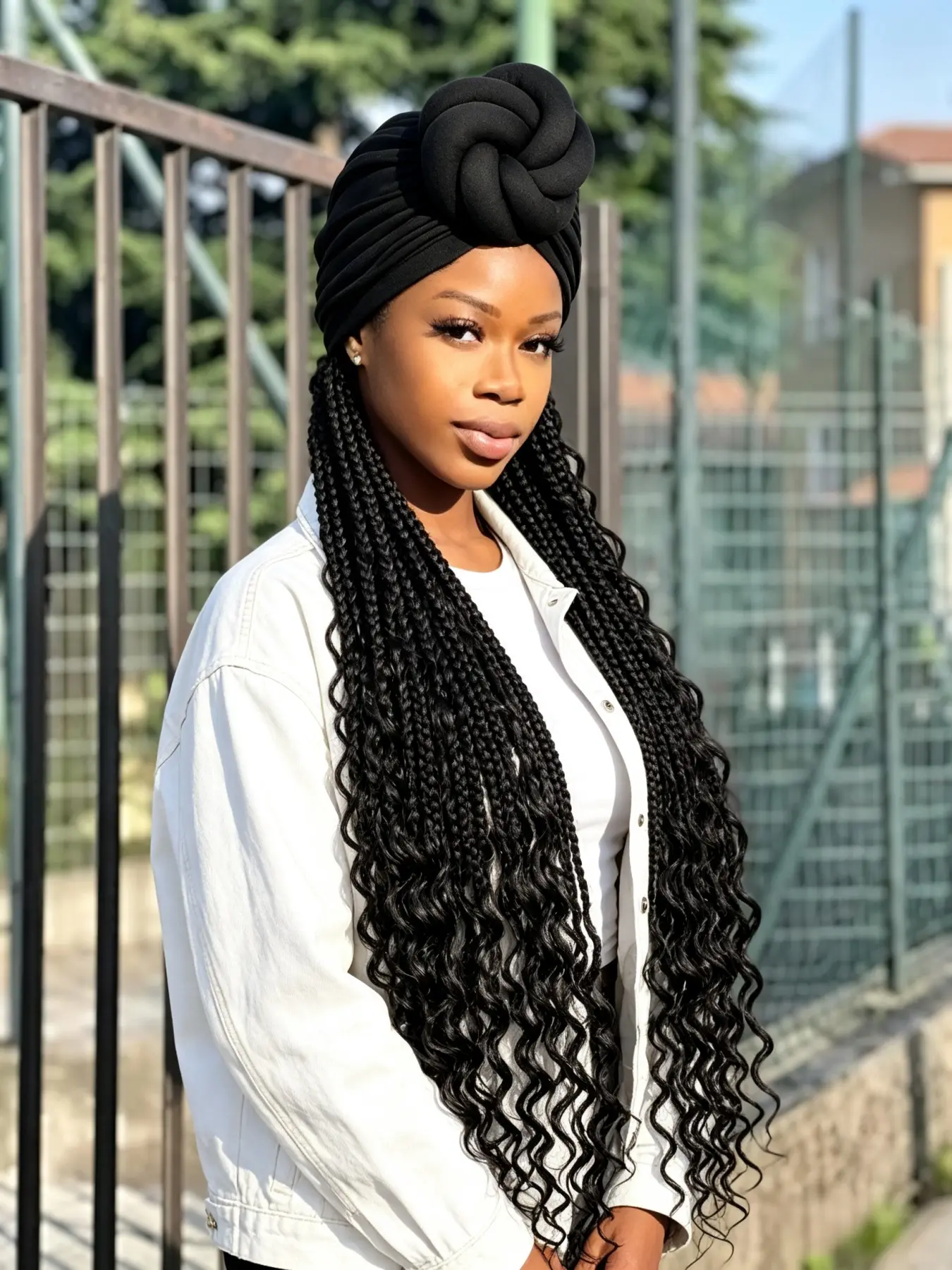 30 Inch Turban Headwrap Braids Wig, Curly Ends, No Glue Needed, Ready to Wear, Stylish Hair Accessory, Easy to Use, Perfect for Any Occasion