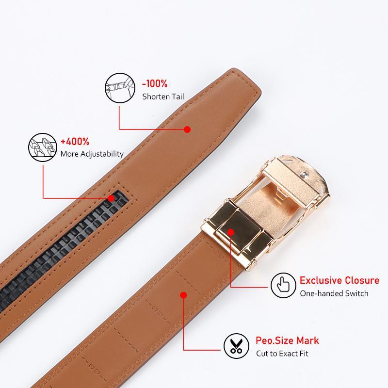 1pcs Genuine Leather Ratchet Belt for Men - Adjustable Automatic Buckle, Versatile Casual Business Style, Durable Alloy Buckle, High-Quality Leather Panel, Easy to Wear And Suitable for Any Occasionvalentine'S Day