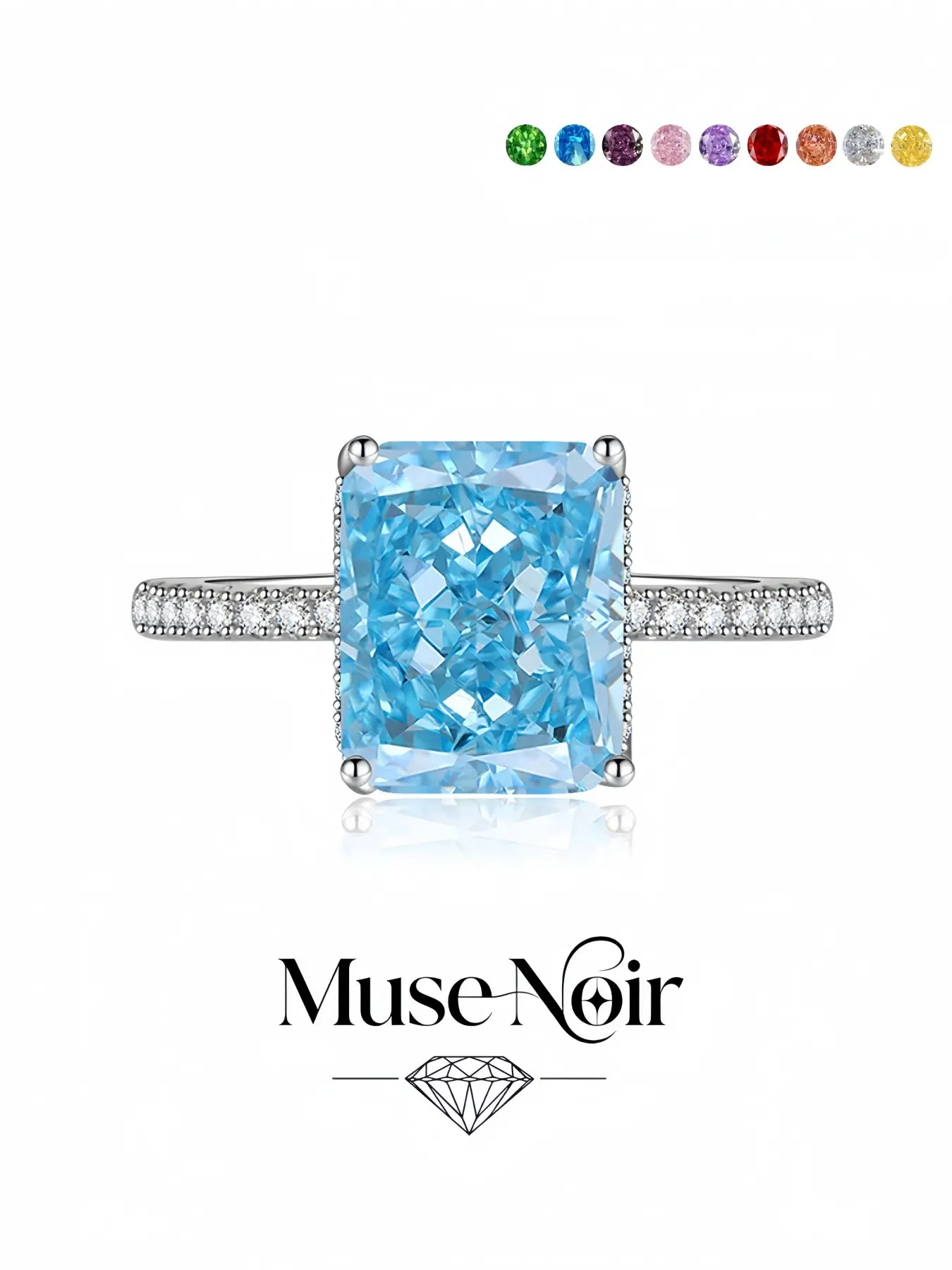 "Ice Sea Square Waves" Luxury rectangular blue high-carbon diamond ring with dazzling ice flower cut and adjustable band, bridal engagement ring. Ideal dating & wedding gift, perfect for daily wear, vacations and formal dinners.