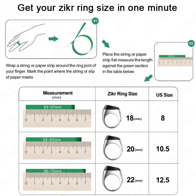 2025 Smart Zikr Ring Praise Tasbih Tally Electronic Digital Counter for Muslims Prayer Time Vibration Reminder Waterproof