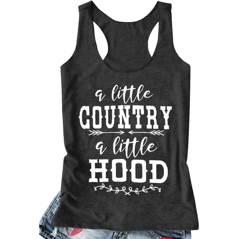 Men's Soft Fashion Casual Printed Vintage Racerback Vest - "A Little Country A Little Hood" Funny Sleeveless Summer Top