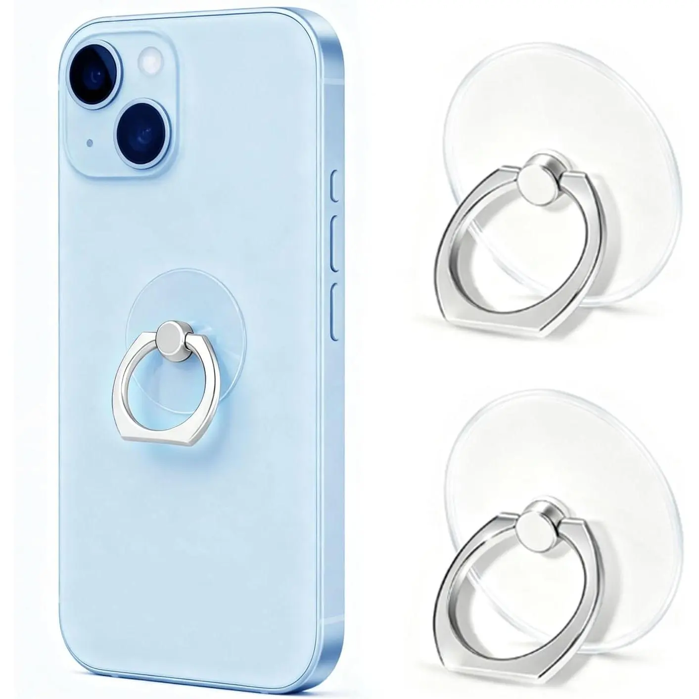 Transparent Phone Ring Holder Stand 2 count, 360° Rotation Cell Phone Ring Holder Mobile Finger Kickstand Hand Phone Grip for , Clear Phone Ring for Phone Case (Round)