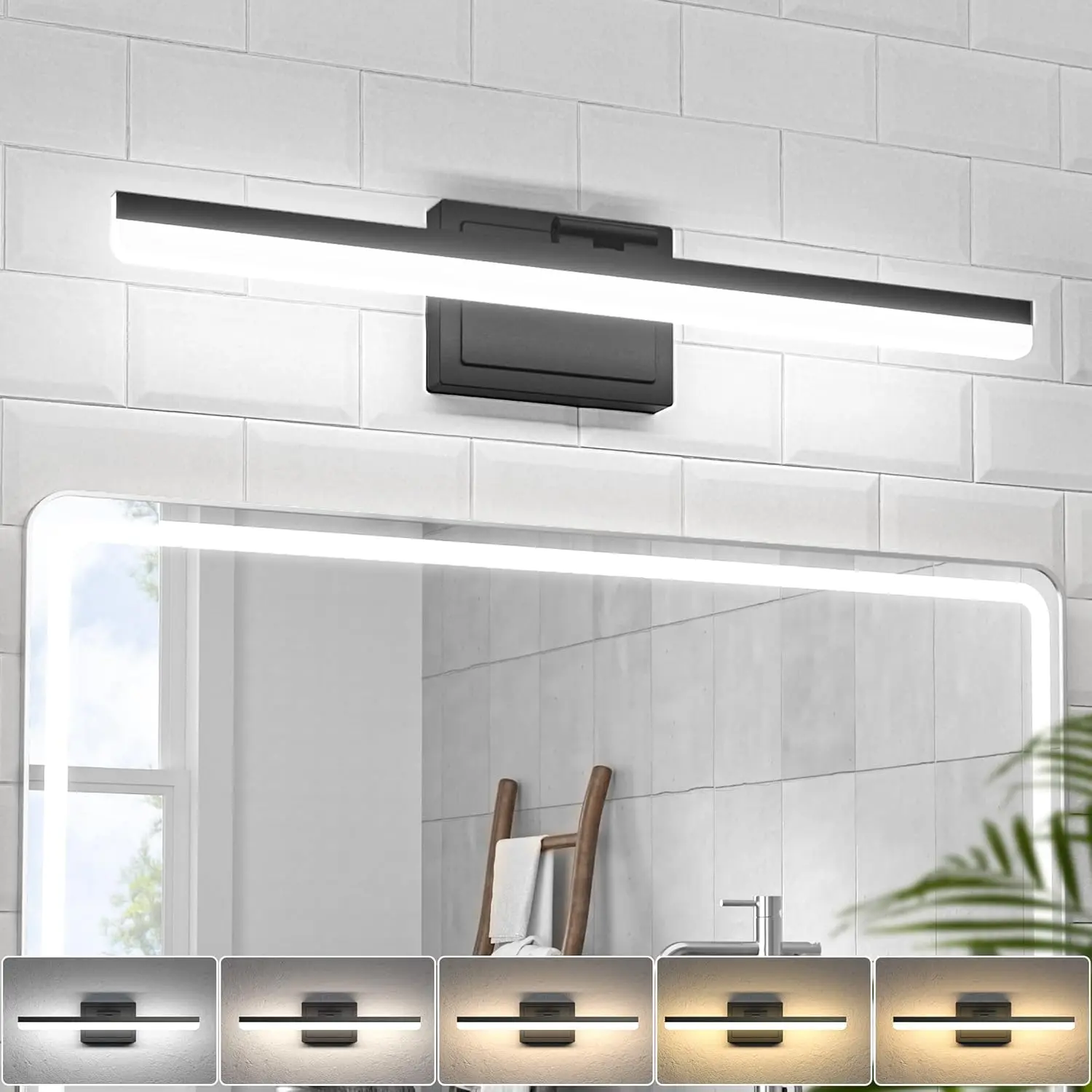 Modern Bathroom Vanity Light 24 inch, 24W Dimmable 5CCT Led Bathroom Light Fixture Over Mirror, Black Bar Vanity Light for Bathrooms Mirror Cabinets Bedroom-ETL Certificated