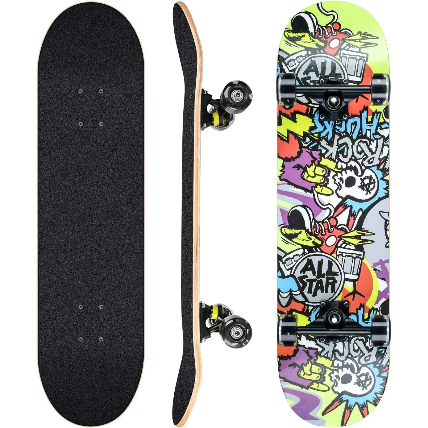 Skateboard Complete 31x8 Inch Skateboards for Beginners Kids Teens Adults 8-Ply Maple Double Kick Concave Deck Cruiser Trick Skateboard for Outdoor Sports Training