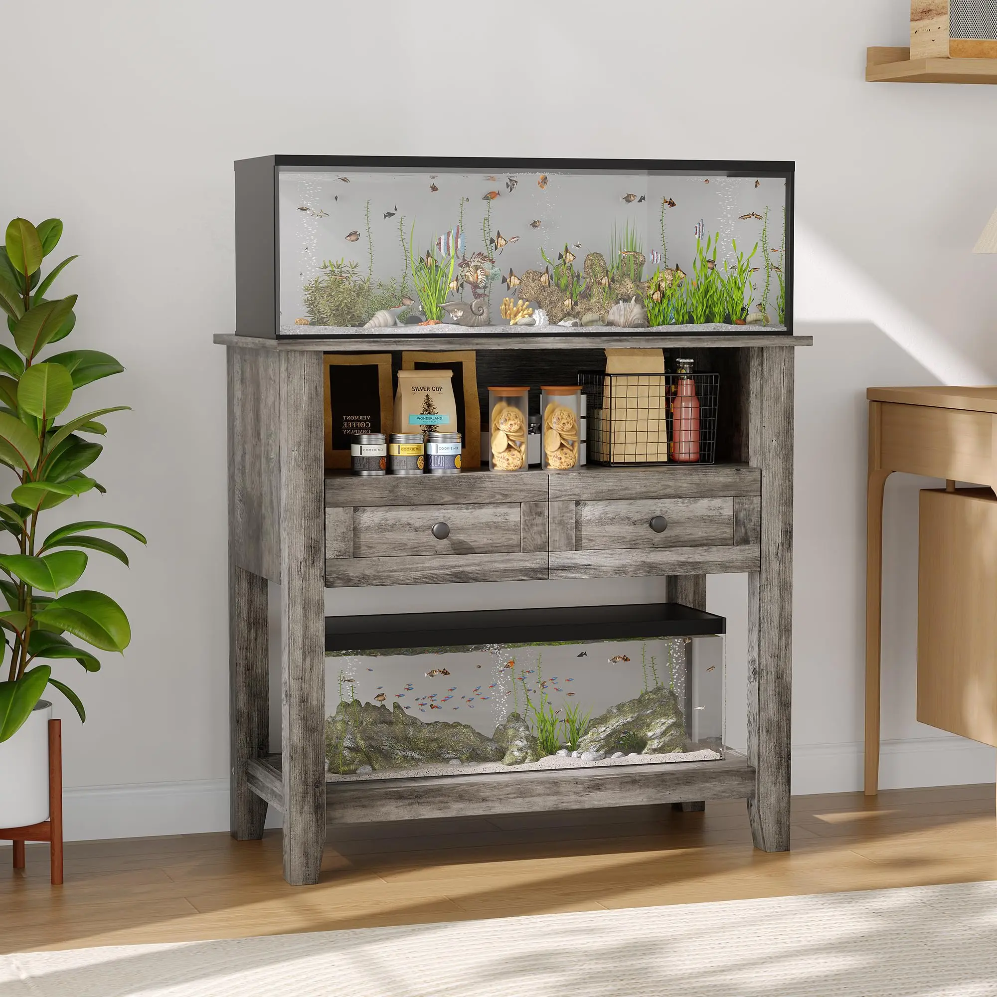 29-Gallon Aquarium Stand 31.5" – 660lbs Heavy Duty, Modern Storage/Display Unit – for Fish Tank, Reptile & Turtle Enclosure, Living Room