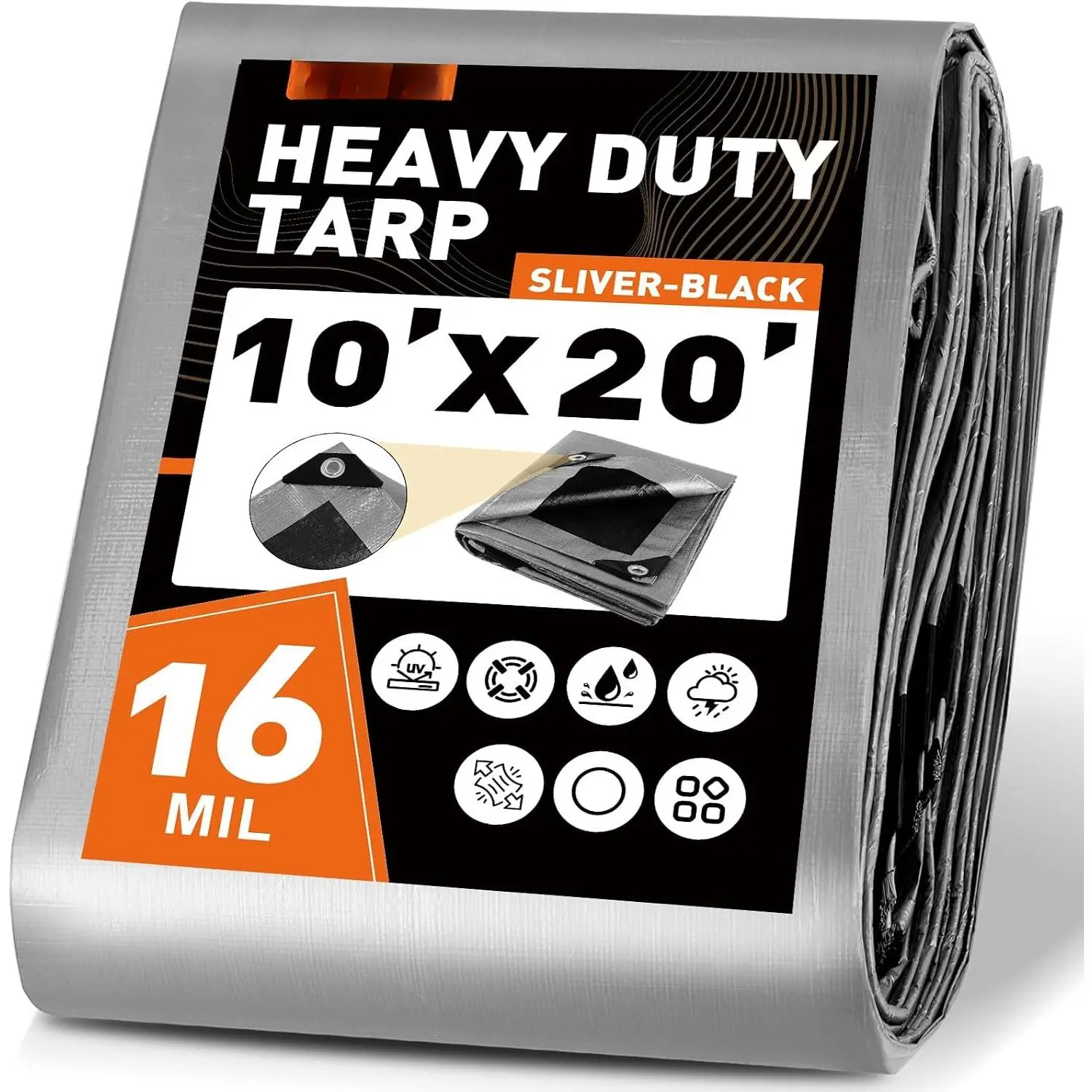 10x20FT Heavy Duty Tarps,  16 Mil Thick Camping Tarp with 15x17 Weave, Large  Tarp  Resistant  Multipurpose Protective Cover for Tent  Roof Boat