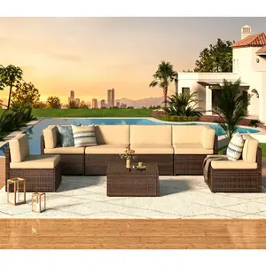[2 to 3 packages arrived at different times]YODOLLA 7-Pieces Outdoor Wicker Sofa Set PE Rattan Patio Furniture,All-Weather Sectional Sofa for Porch Deck Garden