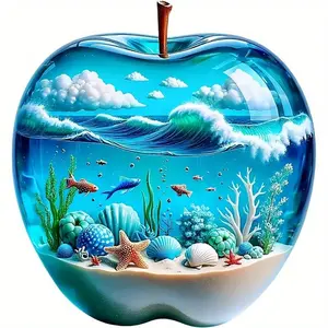 Creative Apple Design Car Sticker, Ocean Scenes Self-adhesive Sticker, Waterproof Durable Sticker for Car Motorcycle Laptop Bottle Window Decor