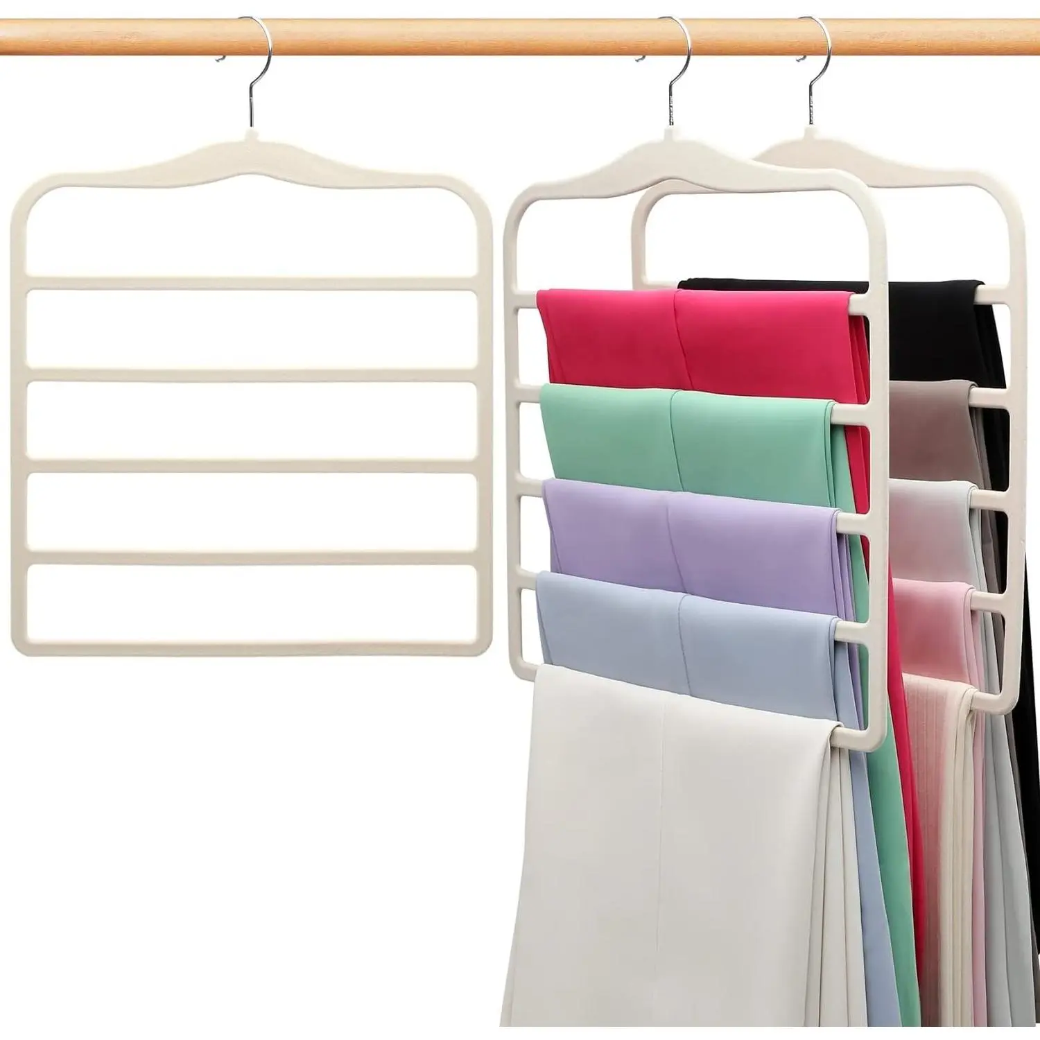 3 Pack Velvet Pants Hangers, Space Saving Non-Slip 5 Tier Scarf Jeans Closet Organizer, Dorm Room Essentials for College Students
