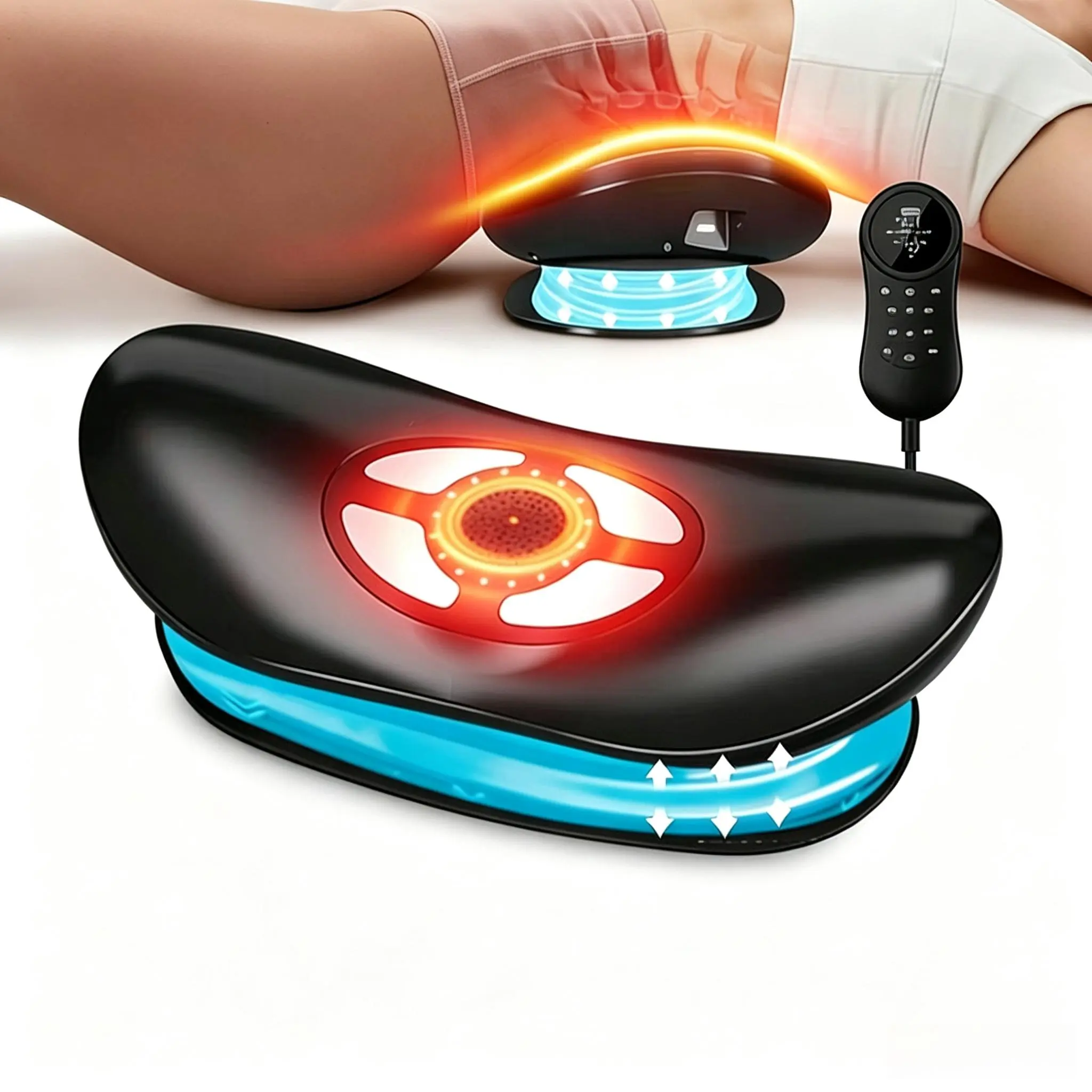 Waist massager, top waist curvature, pulse hot compress, back pain, smart waist disc protruding lumbar spine massager 3-speed automatic mode + 3-speed airbag stretching, rocking lift
