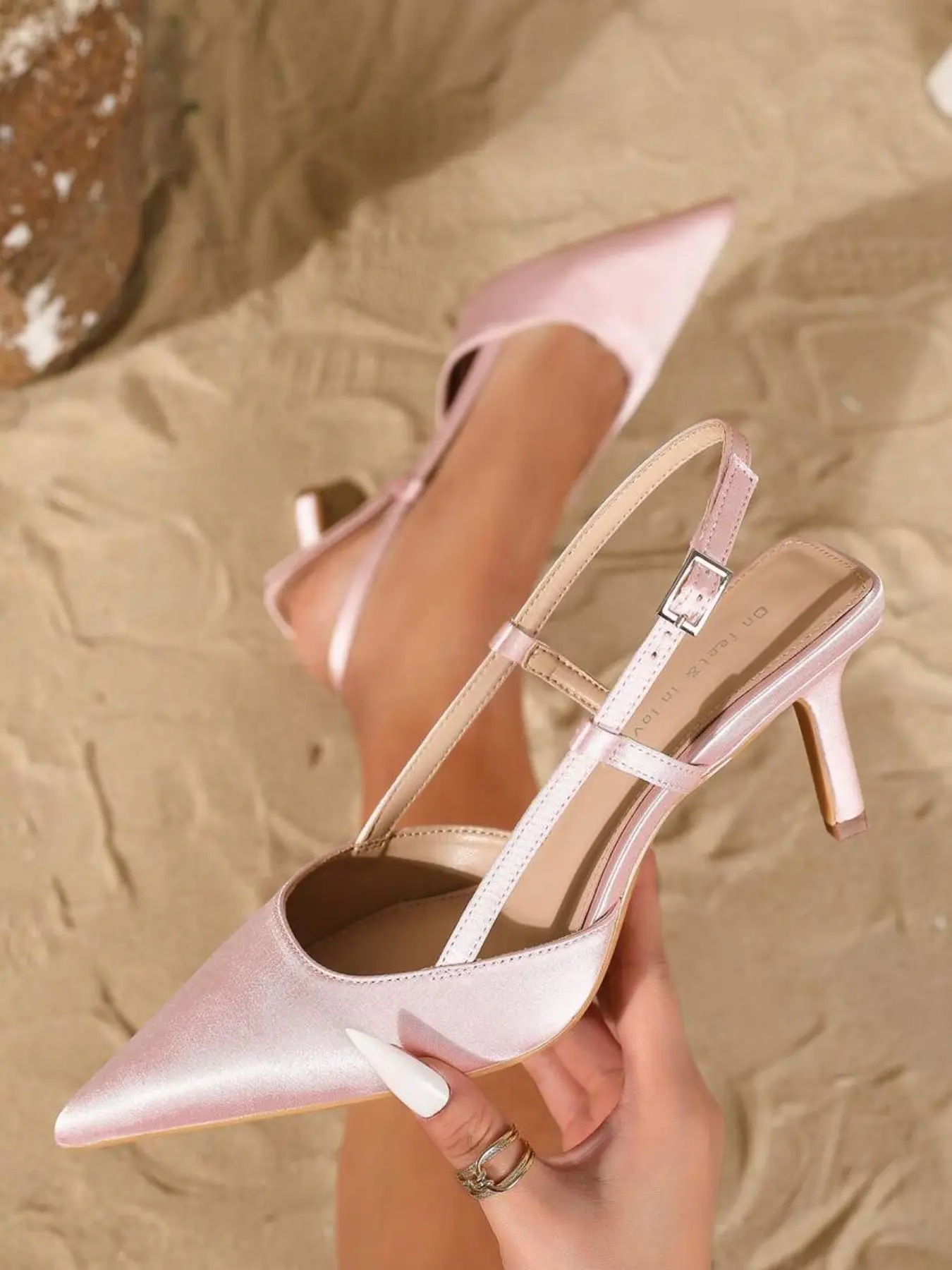 Women's Fashionable Elegant Back Strap Pointed Toe Single Buckle Stiletto High Heel Pumps, Suitable For Dress And Formal Occasion Matching,Kitten, Wedding Heels