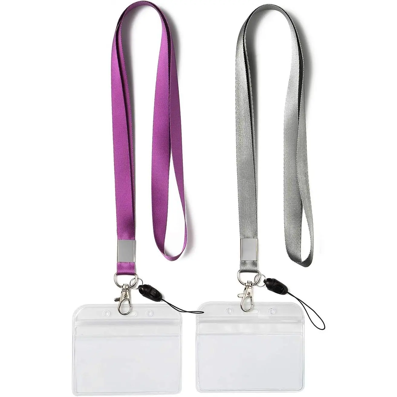 2Pack Horizontal ID Badge Holders with  Lanyards with Clip,,Grey | Lightweight,Clear Holders,for Office etc