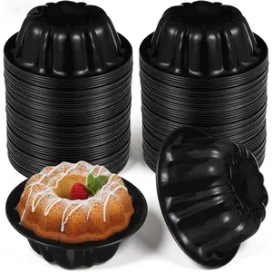 16PCS Mini Chocoflan Mold - 4 Inch Carbon Steel Fluted Mini Flan Molds for Baking, Reusable Nonstick Round Flower Shaped Rund Cake Pans for Chocoflan Cupcake Muffin Brownie Pudding Baking