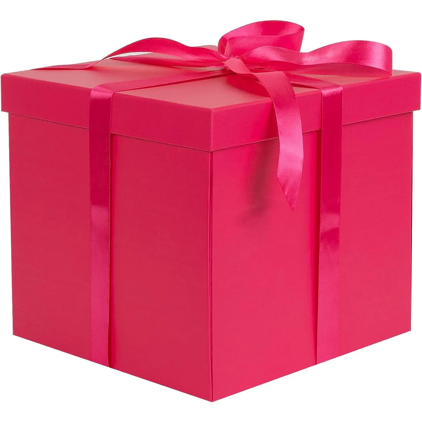 10x10x10" Modern Storage Box with Lid, Ribbon and Paper Filler - Rose Red Festive Gift Wrapping Box for Birthday, Valentine's Day Presents