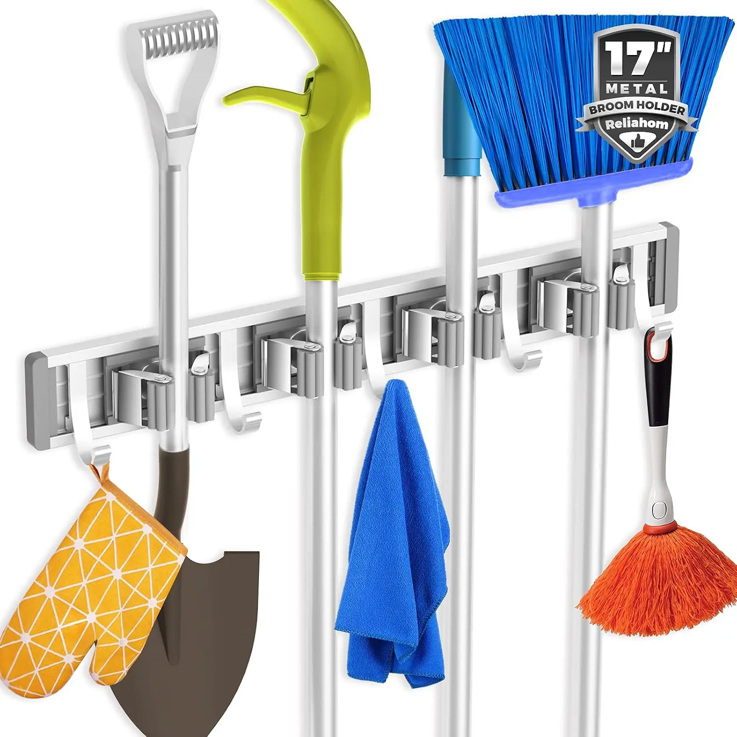 Broom Holder Wall Mount Mop Hanger Tools organizer 4Racks 5Hooks | Adjustable Mop Broom Wall  Heavy duty Tools Storage Rack Space-saving for Garage,Kitchen,Laundry Room,Garden,