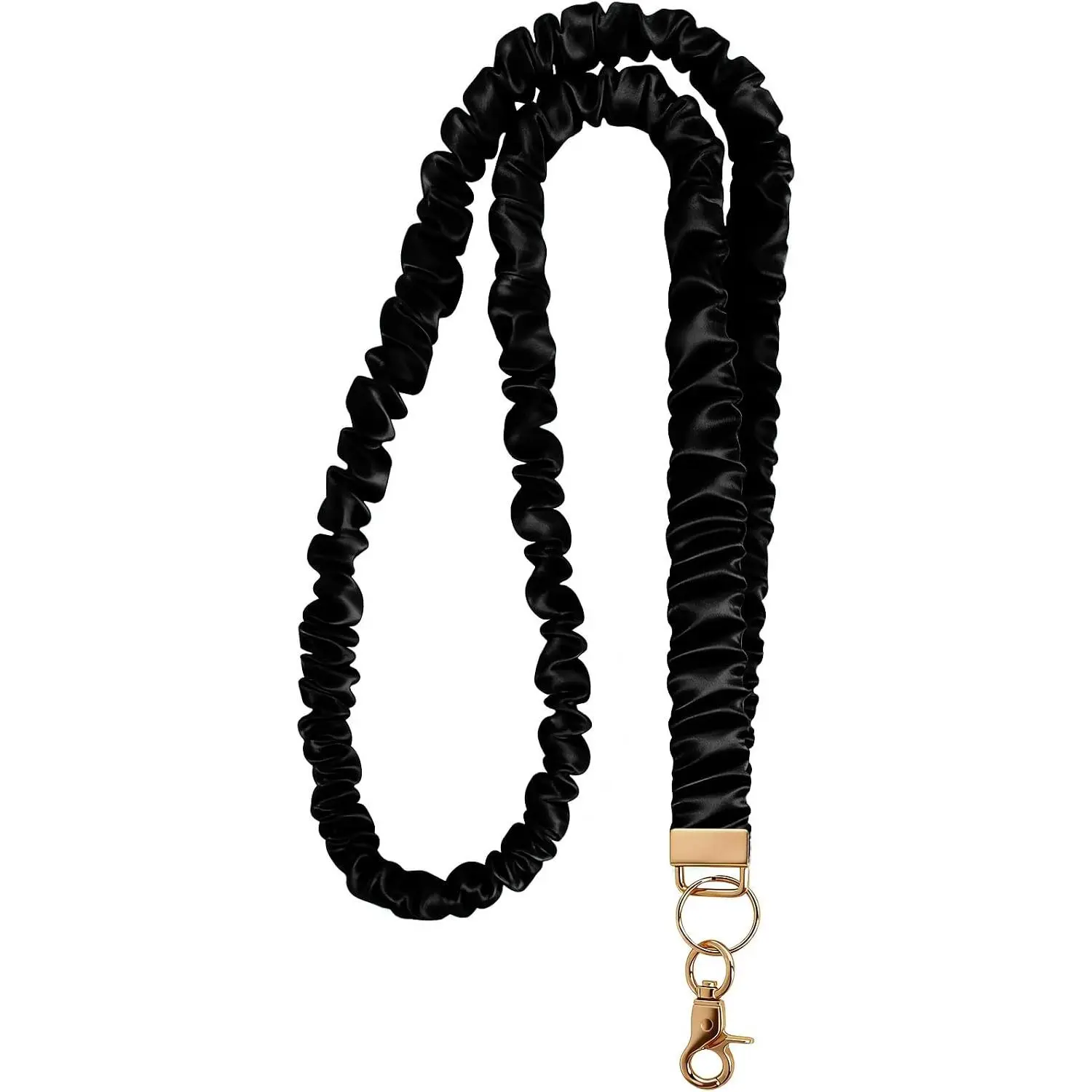 Scrunchie Lanyard Teacher, Stretchy Lanyard for ID Badges & Key, 1 count Black | Retractable Up to 29.5", Break- & Snag‑Resistant, Breakaway Lobster Clasp, -friendly & Lightweight, Crinkled Texture