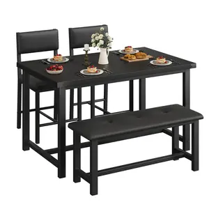 Dining Table Set for 4, 5 Piece Kitchen Table Set with Upholstered Bench and 2 Chairs, Rectangular Dining Room Table Set