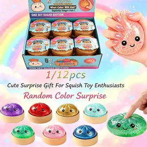 12PCS Glitter Dumpling Squishy, Mini Real Bun Dumplings Stress Relief Set Pack Box, Crazy Fun Balls Toys Fidget Cute Sensory for Anxiety Relief Toy Hand Relax, Birthday Gifts (Smiling)