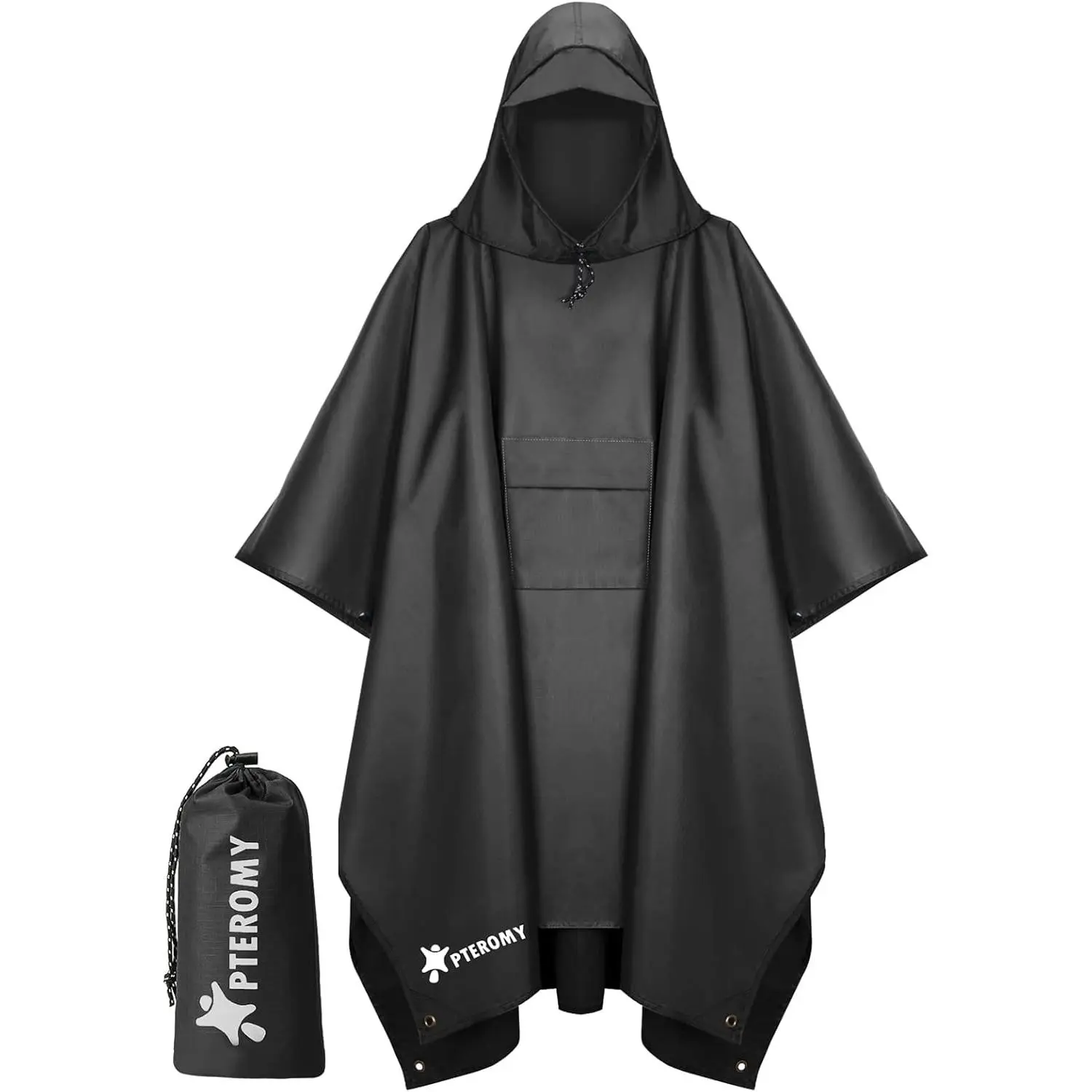 Unisex 3-in-1 Hooded Poncho Raincoat for Adults - Polyester, 1 Size, Button-Closure, Washable Waterproof, Lightweight Full Body Cover with Pocket, Compact Pouch for Hiking, Rainy Days, Hunting Gear