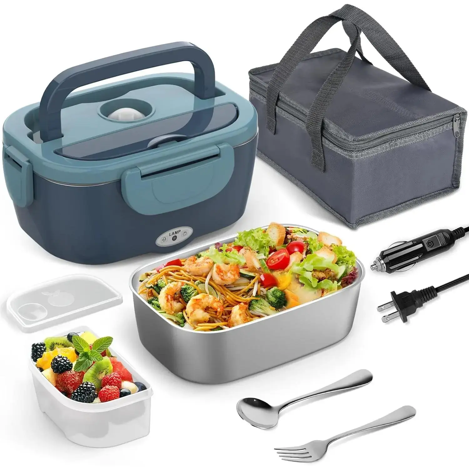 80W Portable Electric Lunch Box Food Heater, 12V 24V 110V 220V Heated Food Warmer for Car Truck Work Travel Jobsite, Ideal Father's Day Gift for Dad Husband Men