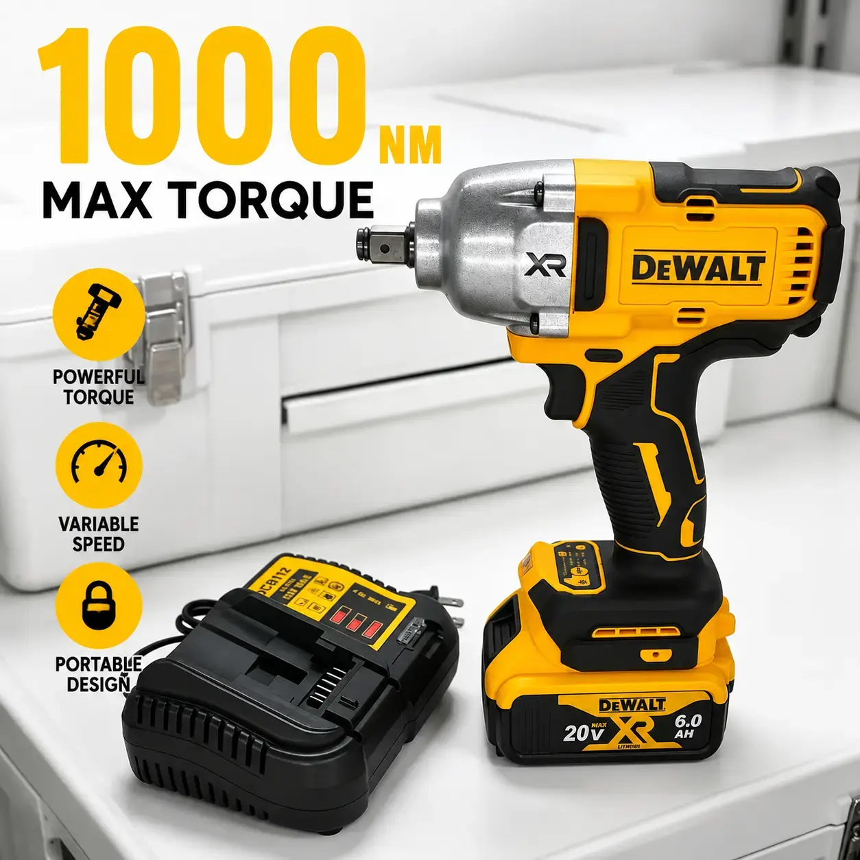 DeWalt DCF900 20V Max XR Brushless Impact Wrench with 1/2" Anvil High Torque Lithium Battery Professional Grade Bare Machine 1 Battery 1 Charger High Power Tool