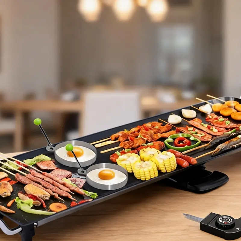 36 Inch Electric Flat Teppanyaki Griddle, 2000W Smoke-Free Countertop BBQ Grill With Nonstick Coating & 5 Adjustable Heat Settings, Dual Use Indoor & Outdoor Cooking Plate, 36 Inches Long * 9 Inches Wide