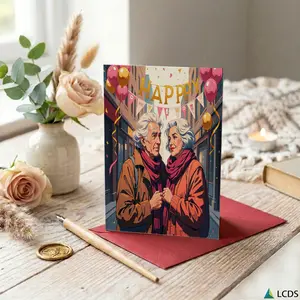 1PC Greeting Card and 1PC Envelope Grandmother Day Celebration Card and Birthday Greeting Card Vintage Couple Print Suitable for Family Friends and Pet Lovers Holiday Gifting and Daily Use