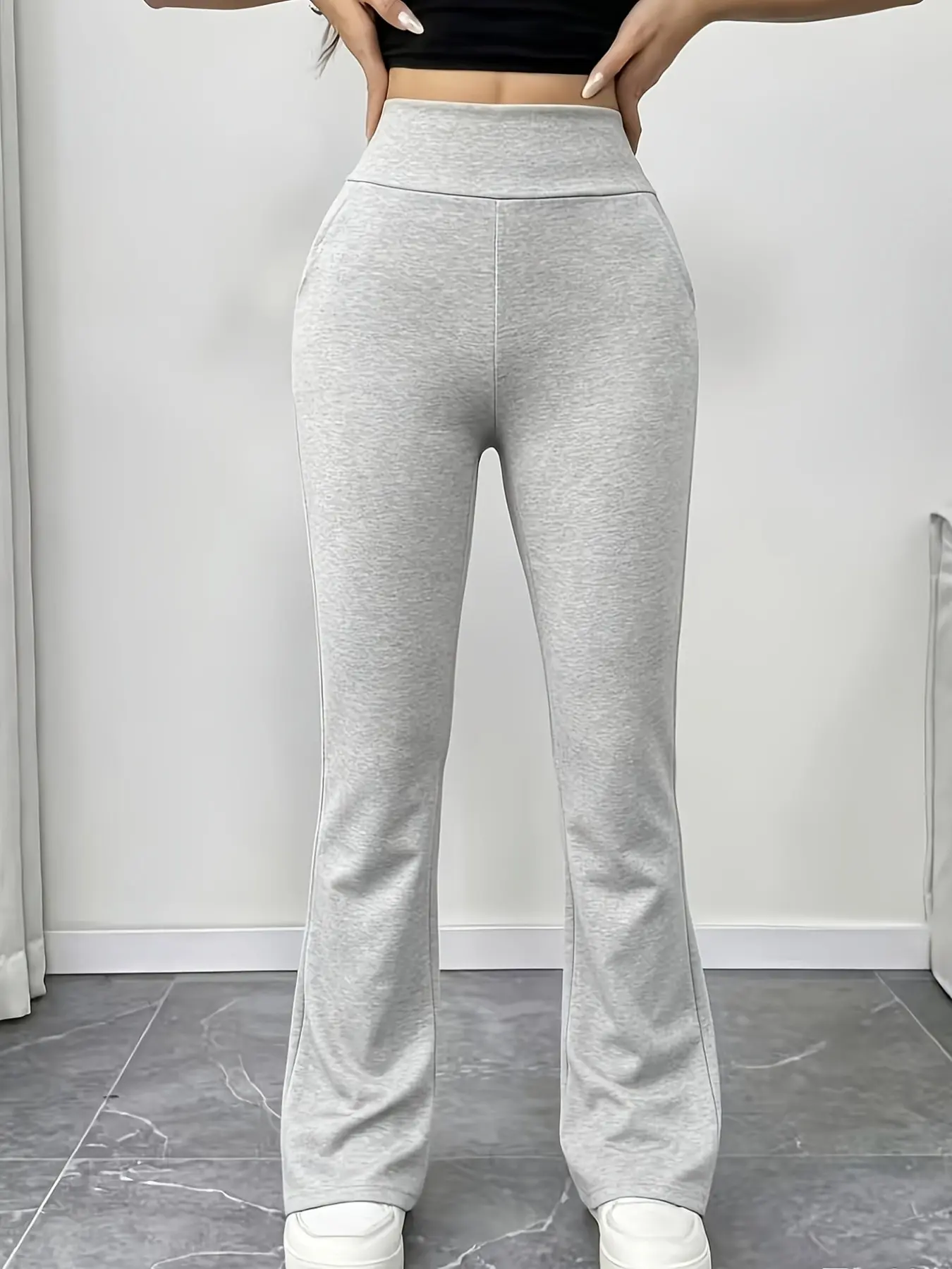 High-Waisted Slimming Micro Flare Sweatpants for Women, Side Pocket High Elasticity Fitted Bell Pants, Casual Daily Commute Sports Long Pants